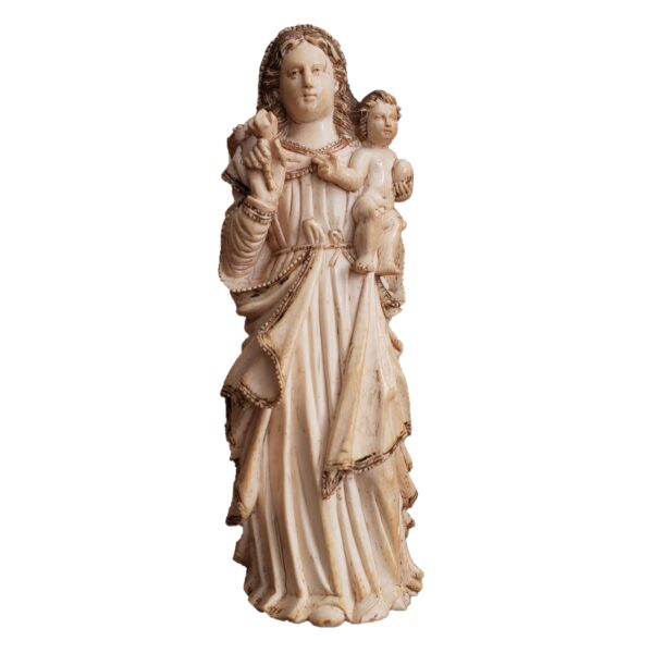 Virgen con Niño Salvador del Mundo Talla en Marfil Antigua SXVIII