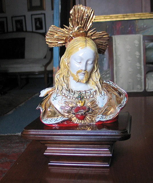 Sagrado Corazón De Jesús Italiano Busto Mayolica Antiguo