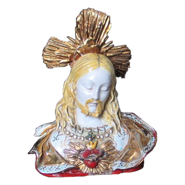 Sagrado Corazón De Jesús Italiano Busto Mayólica Antiguo