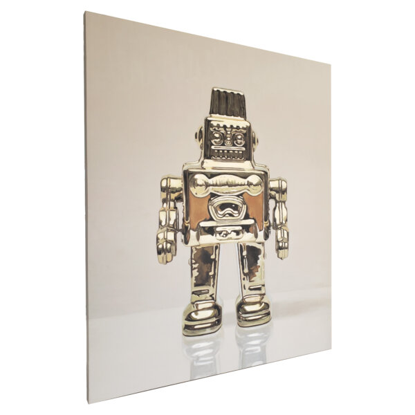Rolando Valle Oleo en Tela Rolibot Robot de Juguete Dorado Arte Contemporáneo