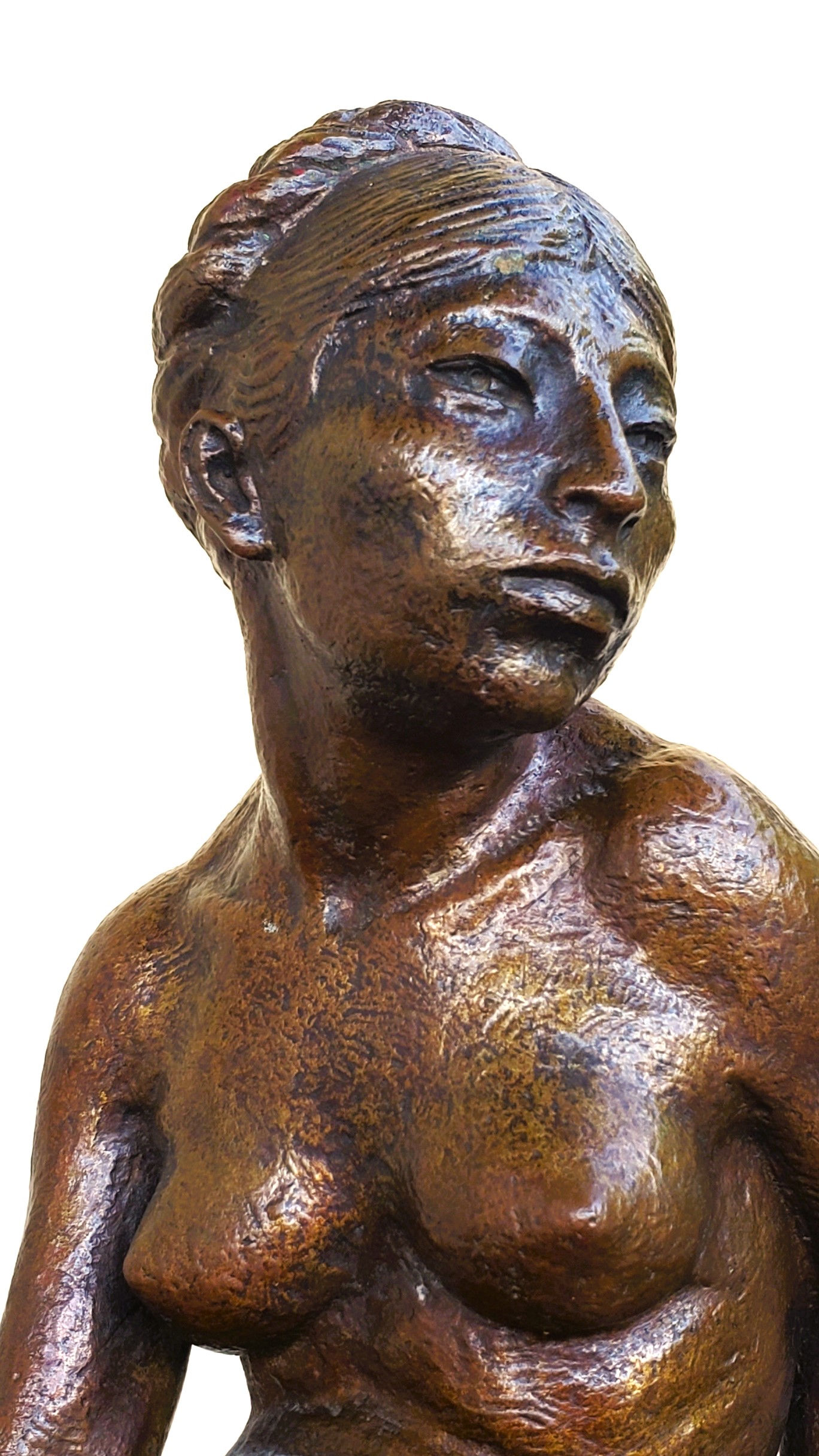 Mario Zamora Alcántara Escultura de Bronce Pescadora Desnuda Sentada 1969