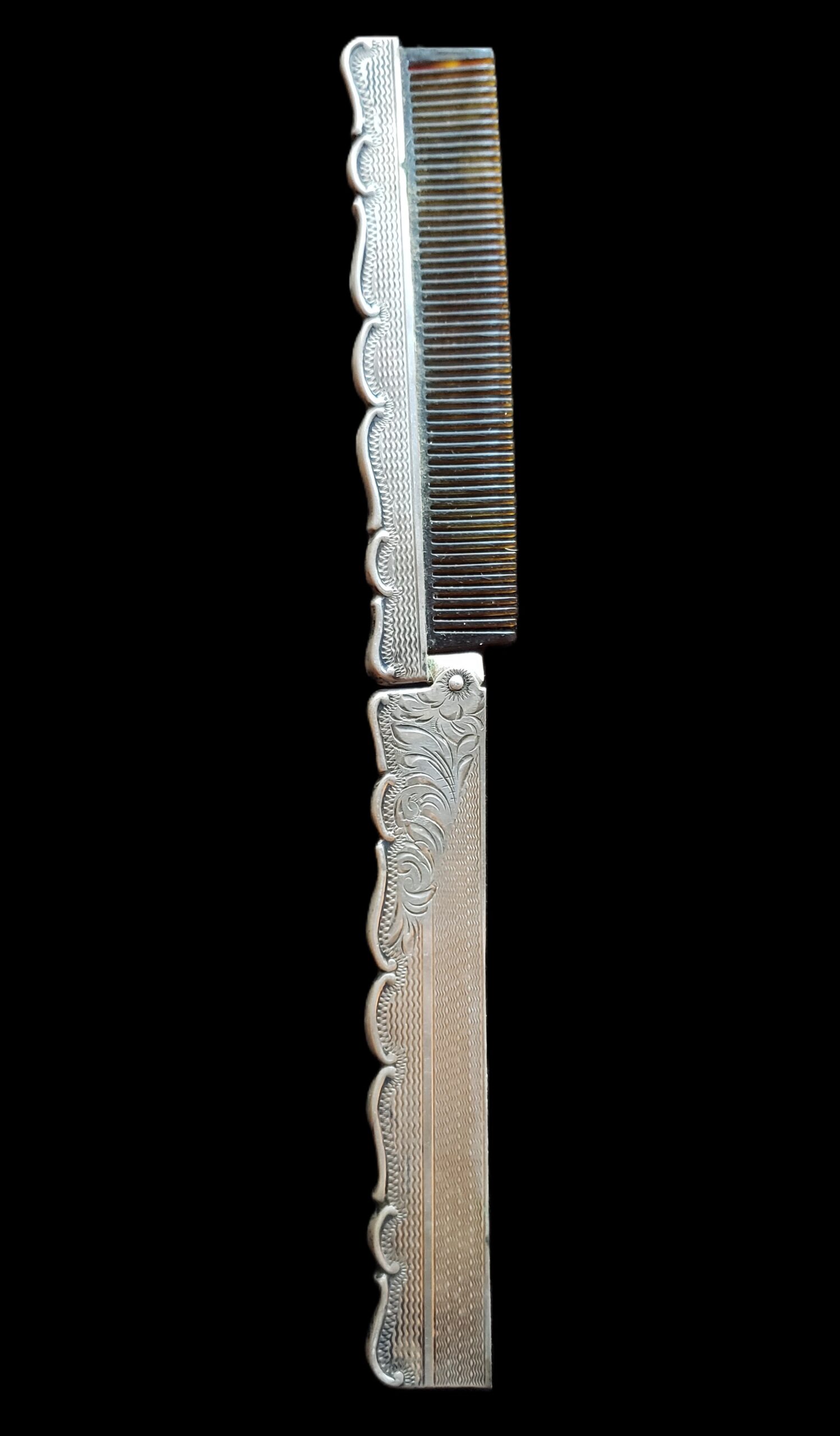peine plegable de plata antigua con grabado victoriano diseño floral peine plegable de plata antigua con grabado victoriano diseño floral