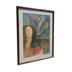 Alberto Cavazos Acuarela Mujer con Paloma 1988 – 1990 Firmada Arte Original