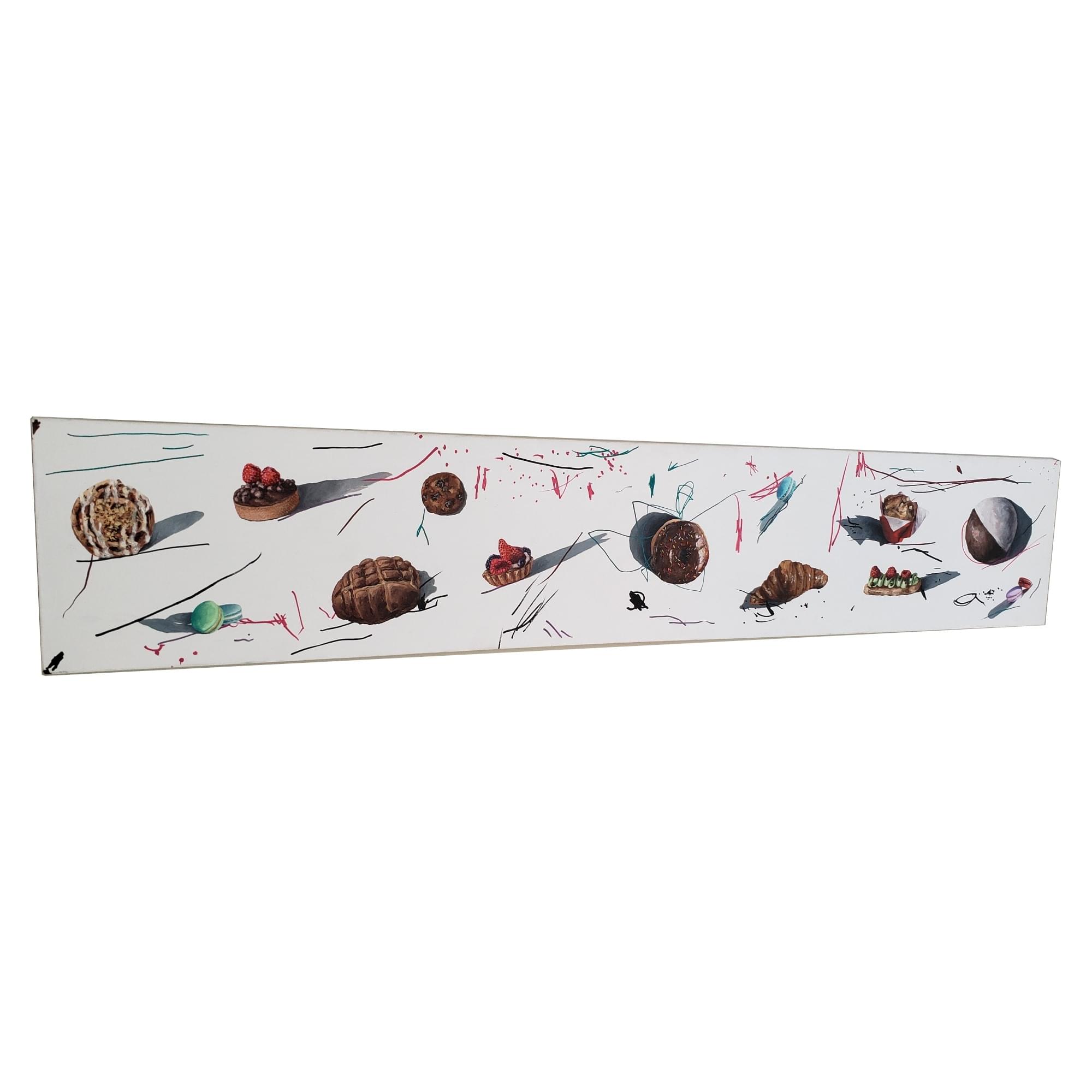 9938 Sofía Eduviges Acrílico en Tela La Merienda 2019 Bodegón Pan Dulce Donas Macaron