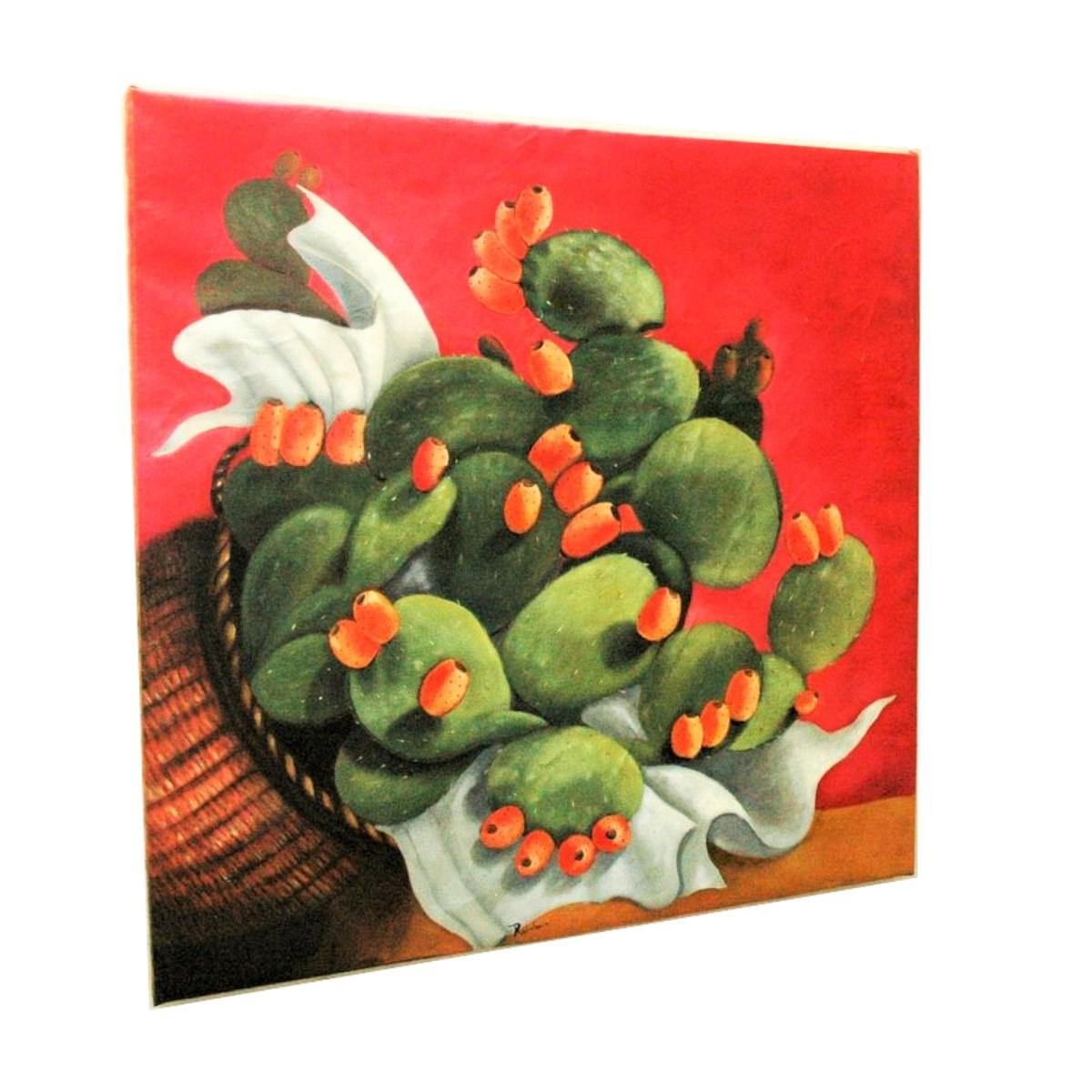 Cristina Rubalcava Oleo Bodegón con Nopales y Tunas Cocina Mexicana
