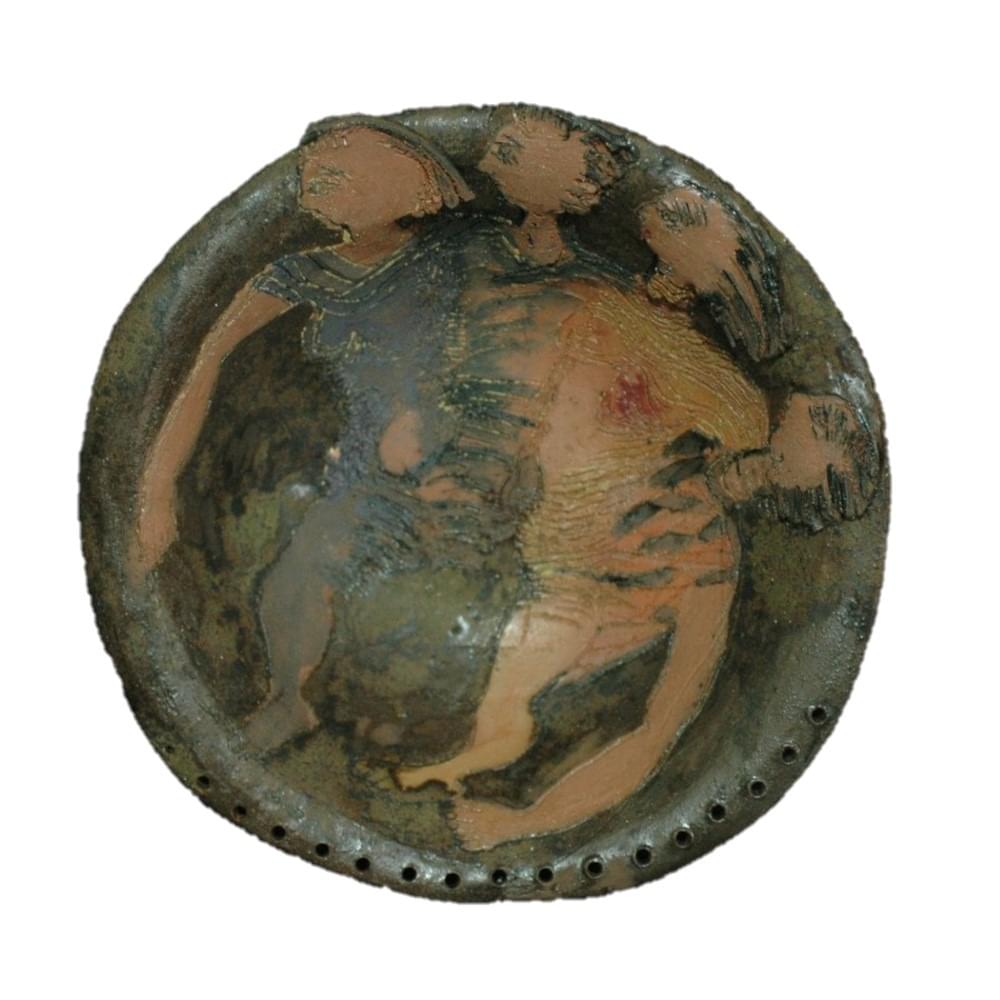 Miriam Medrez Clay Bowl 4 Figures 1989 Listed Mexican Female Artist Miriam Medrez Escultura en Barro 4 Figuras 1989 Tazón Arte Contemporáneo