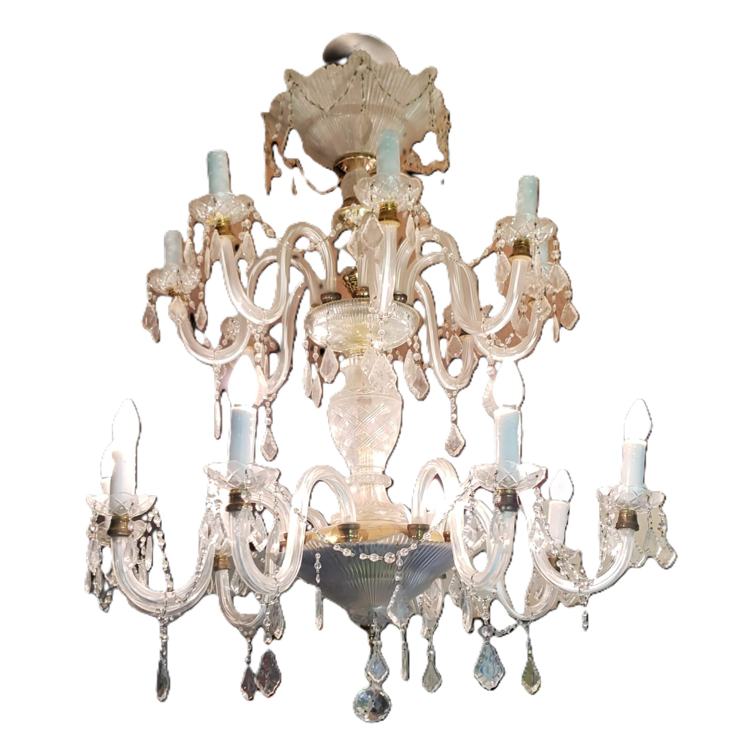 Candil Grande con Prismas de Cristal Italiano Venecia